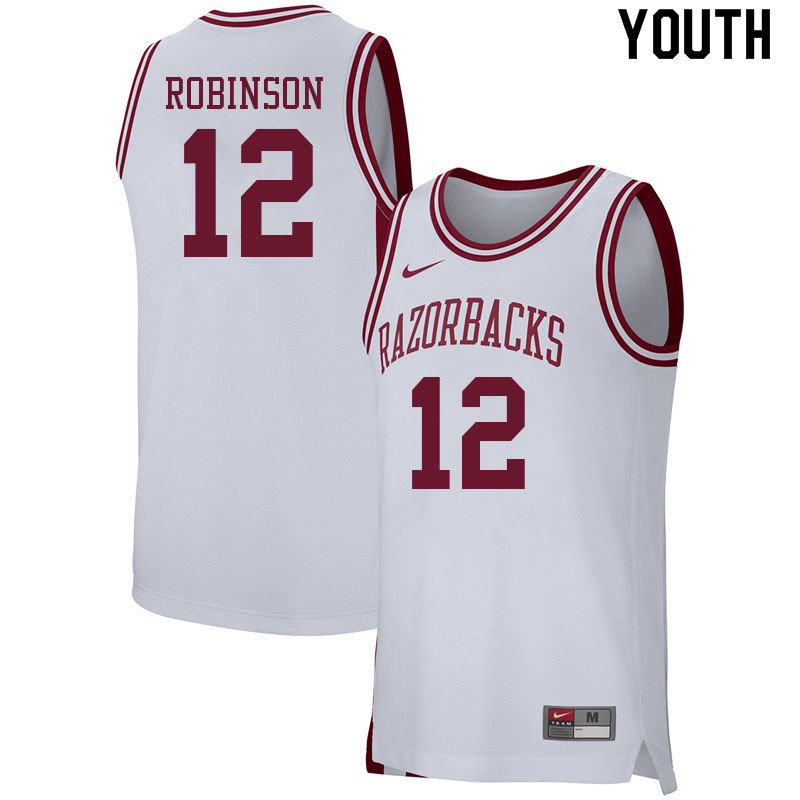 Youth #12 Khalen Robinson Arkansas Razorbacks College Basketball Jerseys Sale-White